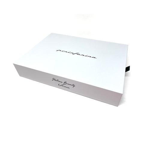White packaging box of the "Cambiano Italian Beauty" Ethergraf Inkless or ballpoint pen in Italy in a white background.