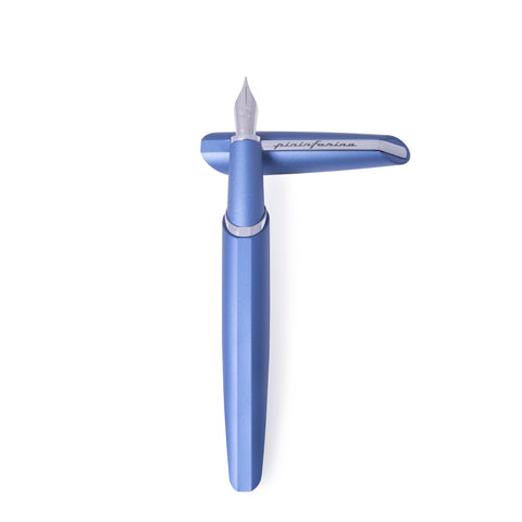 Pininfarina Segno "PF TWO" in its blue fountain pen version uncapped.