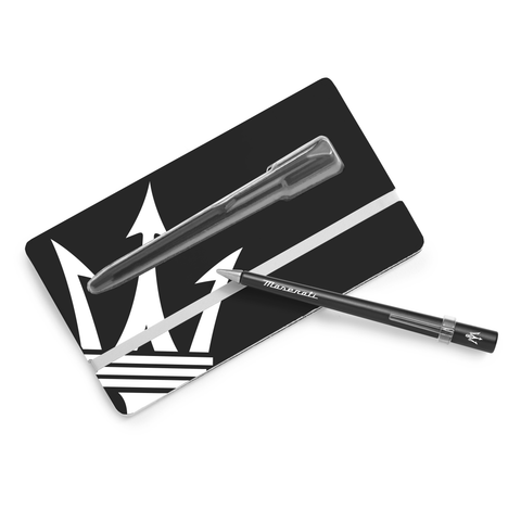 FO - Forever Made In Italy "Primina Maserati Edition" Ethergraf inkless pen in black alongside its black packaging with the Maserati Trident in white.