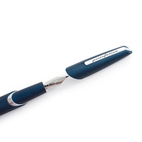 Pininfarina Segno "PF TWO" in its dark blue fountain pen version uncapped.