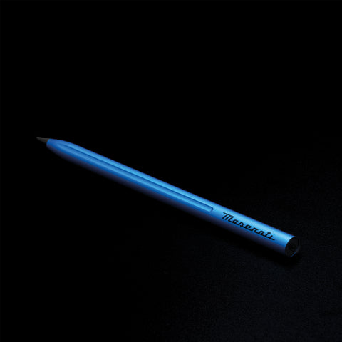 Pininfarina Segno "SMART Maserati Edition" pencil with grafeex tip and blue painted aluminum body with the Maserati logo.