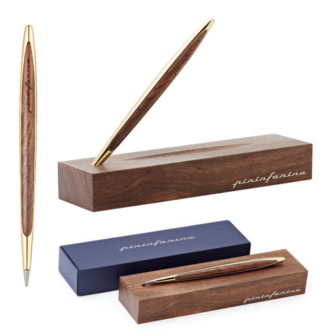 Pininfarina Cambiano Luxury Ink – Ballpoint Pen with Solid Wood Desk Stand