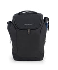 Black Pininfarina Segno "Active" Backpack in white background.
Front pocket with embroidered "pininfarina" logo.
Side pockets contain a waterbottle and a umbrella.