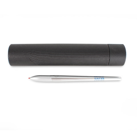 "Sostanza® Silver Ink Oracle Red Bull Racing" special edition ballpoint pen with aluminum body next to its packaging.