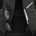 Close up of the back of the black Pininfarina Segno "Active" Backpack. Glasses hook and card holder