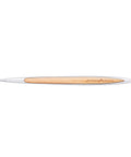 Pininfarina Segno "Cambiano Italian Beauty" ballpoint pen with silver aluminum body and walnut wood inserts in a white background.