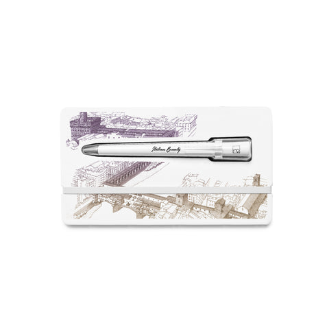 FO - Forever Made In Italy "Primina Italian Beauty" Ethergraf inkless pen with white body in its variable "Florence". Design and packaging based in the plans of certain italian cities.
