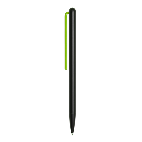 "Grafeex Ink" ballpoint pen with black aluminum body and greenclip.