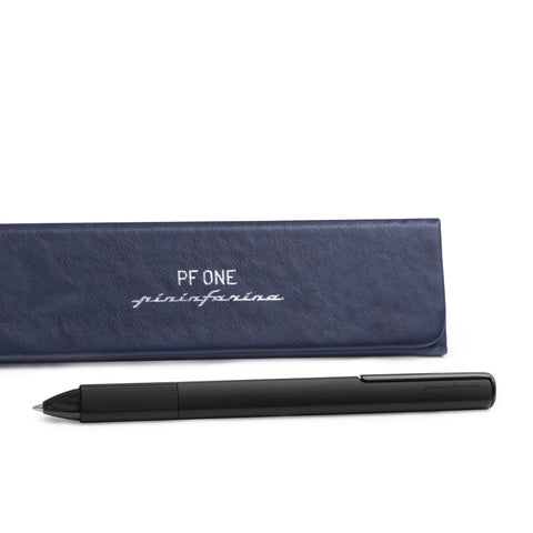 Pininfarina Segno "PF ONE Ballpoint" in its black version next to its packaging box.