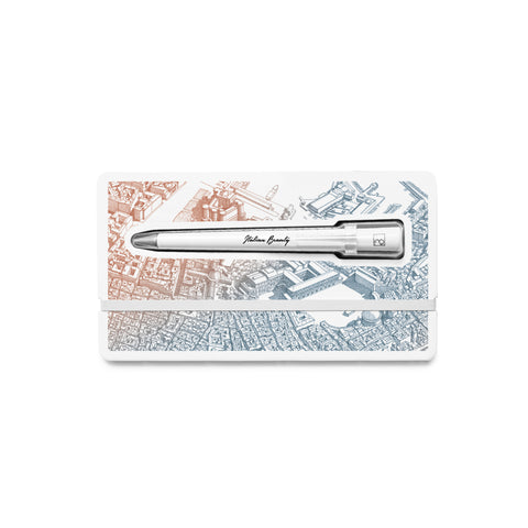 FO - Forever Made In Italy "Primina Italian Beauty" Ethergraf inkless pen with white body in its variable "Napoles". Design and packaging based in the plans of certain italian cities.