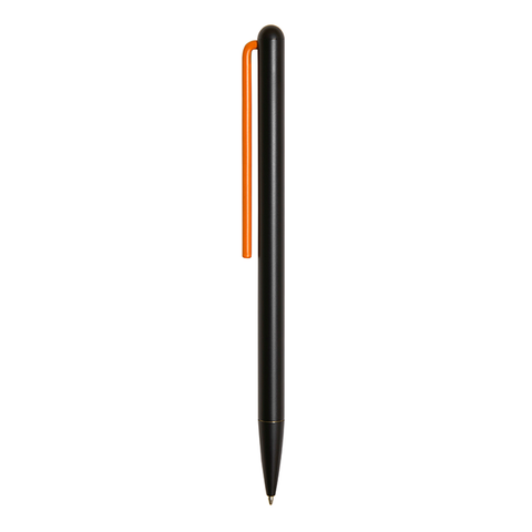 "Grafeex Ink" ballpoint pen with black aluminum body and orange clip.