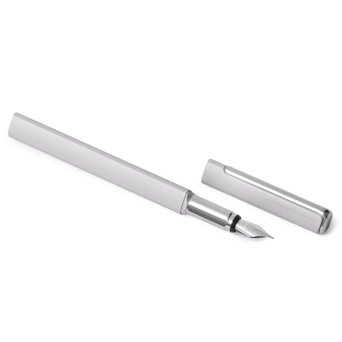 Pininfarina Segno "PF ONE Fountain Pen" in its silver version uncapped.