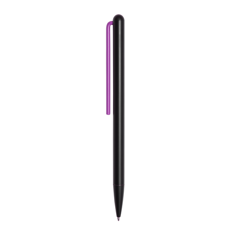 "Grafeex Ink" ballpoint pen with black aluminum body and purple clip.