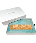 Packaging and base of the Pininfarina Segno "Cambiano Italian Beauty" Ethergraf Inkless or ballpoint pen with plans the city of Italy Venice in a white background.