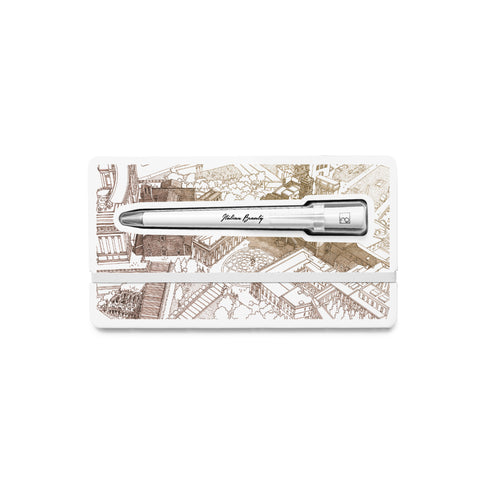 FO - Forever Made In Italy "Primina Italian Beauty" Ethergraf inkless pen with white body in its variable "Roma". Design and packaging based in the plans of certain italian cities.