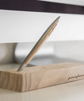 Pininfarina Segno logo in the "Cambiano Classic" Ethergraf Inkless pen with aluminum body and cedar wood inserts and base.