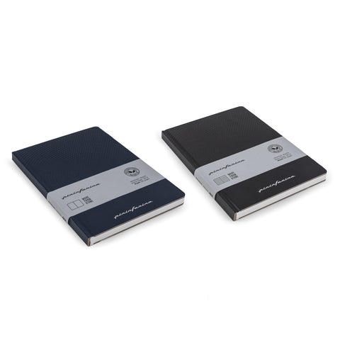 Pininfarina Segno "Stone Paper Notebook" in its hard cover black and blue versions