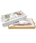 Packaging box of the FO - Forever Made In Italy "Piuma Italian Beauty" Pen with pear wood steam in the version "Roma", along its stainless steel ondulated base. The box contains plans drawings of the city of Rome.